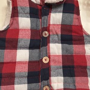 Mud Pie Cozy Cream and Red Plaid Vest